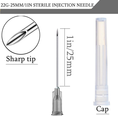 100Pack 22Ga 1Inch/25mm with Cap Dispensing Needle Accessories Disposable Lab Supplies, Individually Sealed Wrapped