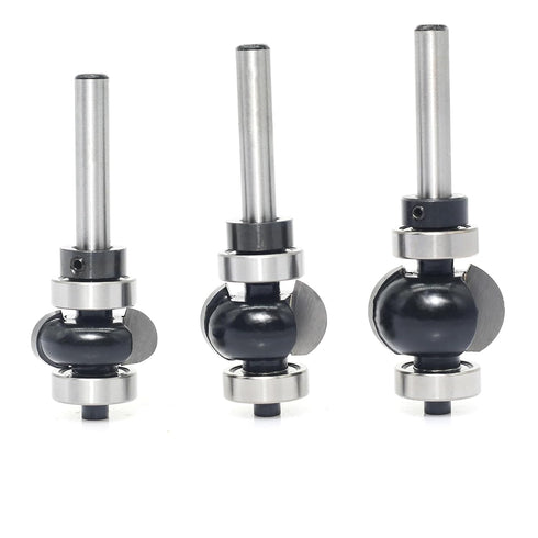 3Pcs Set,1/4" R3/16,R5/16,R3/8, Edging Fluting Bits Shank,Double Bearings Guided Concave Sunk Bead Router Bits Radius