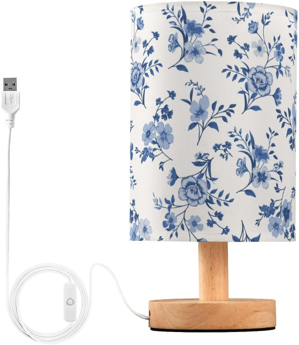 YETTASBIN Blue Wildflower Bedside Table Lamp, Small LED Desk Light USB Nightstand Lamp