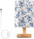 YETTASBIN Blue Wildflower Bedside Table Lamp, Small LED Desk Light USB Nightstand Lamp