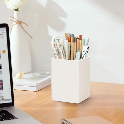 Pen Holder for Desk,Nordic Elegance Square Silicone Pencil Holder Soft Minimalist Desk Pen Cup Stand Waterproof Multifunctional Office Supplies for Home,Kids and School(Beige) by minimaliving