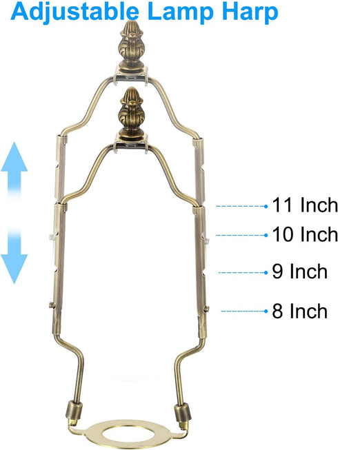 8 9 10 11 Inch 3/8 E26 PATIKIL Lamp Harp Kit with Finial, Adjustable Lamp Shade Bracket Holder with IP Light Base