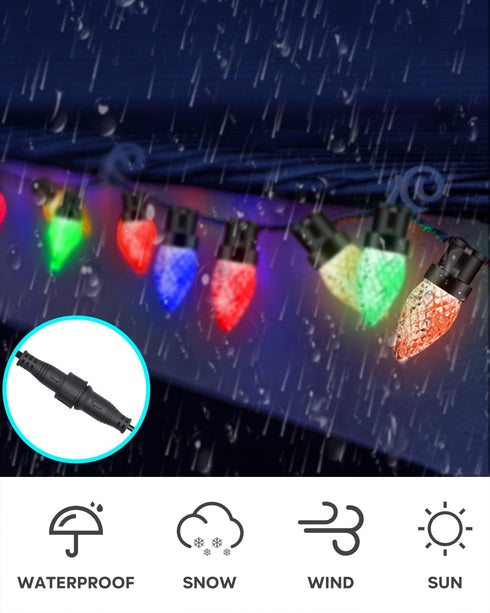 C9 33Ft 50 Dynamic Christmas Lights Outdoor, LED Smart RGB, APP Remote Controlled, Connectable Waterproof Music Xmas