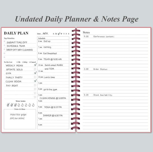 Daily Planner Undated, A5 To Do List Notebook, Spiral Appointment Planner, Pink