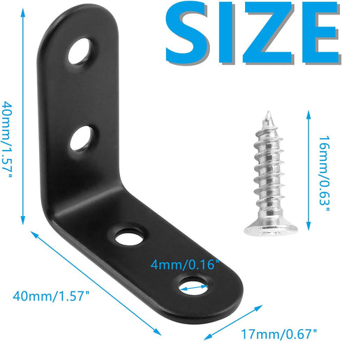 16Pcs 1.57 1.57 Inch 90 Bonsicoky L Bracket Right Angle Corner Brace, Stainless Steel x Joint Right Angle, Black Degree