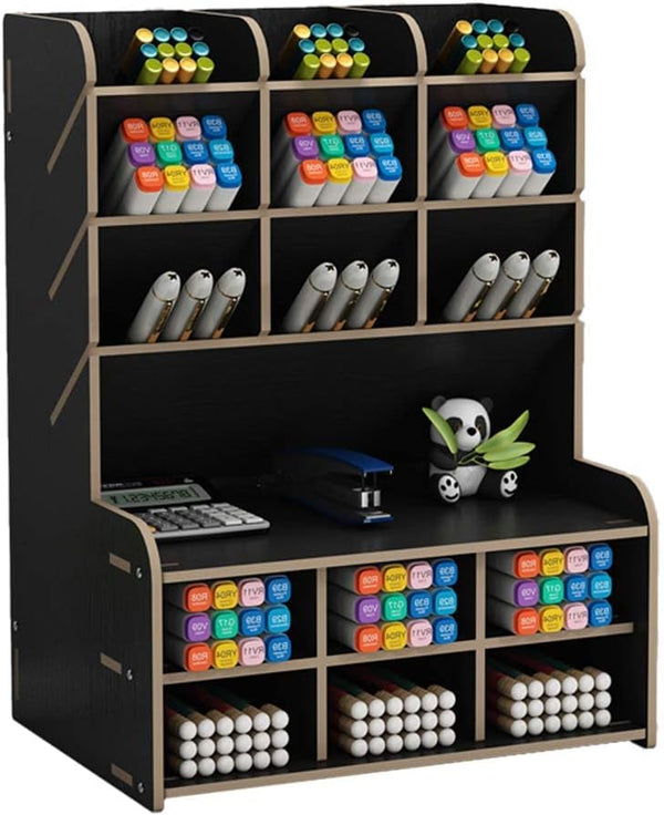 Wooden Desk Organizer, Large Capacity DIY Pen Holder Storage Box for Office, Home, and School Supplies