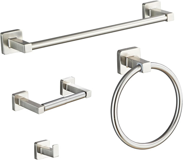 bluebyrne Brushed Nickel Bathroom Hardware Set 4 Pieces,Towel Bar Set Stainless Steel Wall