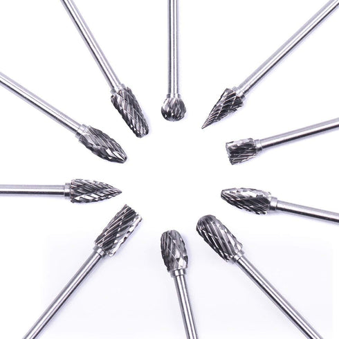 ATOPLEE 1/8" Shank Carbide Burr Bits - 10PCS Tungsten Carbide Rotary Tool for DIY, Metal Grinding