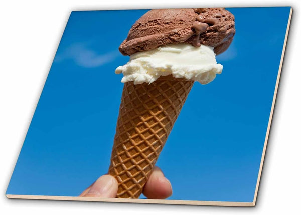 3dRose Ice Cream Cone, Chocolate and Vanilla, Sicily, Italy 12 Inch Ceramic