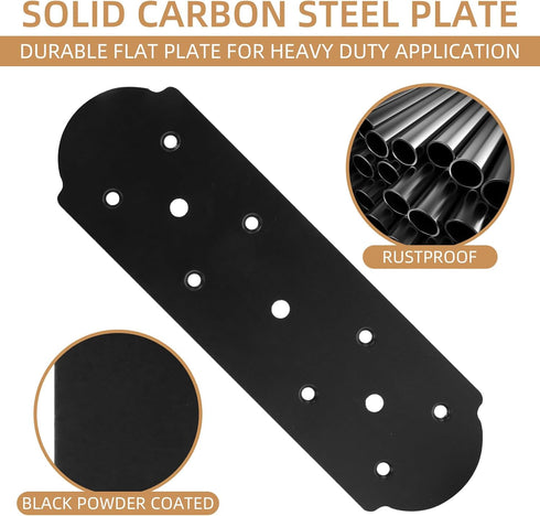 I Shape Steel Flat Bracket, 4 Pcs 10" X 3" Flat Fixing Mending Plates with Screws Set for Wood Lumber Timber Connectors