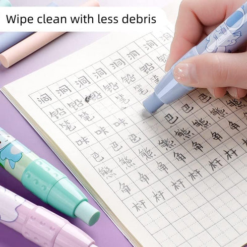 FANBODTA 4 Cute Pencil Creative Stationery Retractable Rubber Stick Erasers for Kids, Creative Cartoon Pattern Cute