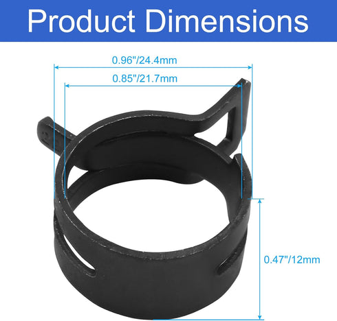 20 Pcs 0.86 Inch ID Spring Band Type Clamps, 22mm Fuel Hose Clamps Fasteners, Black Spring Hose Clip for Fuel Hose Line Water Pipe Air Tube Hose
