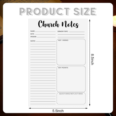 Church Notes Notebook, 5.5 x 8.5 Inch Tear Away Sermon Note Journal, Christian Sticky Note Pads for Church Supplies