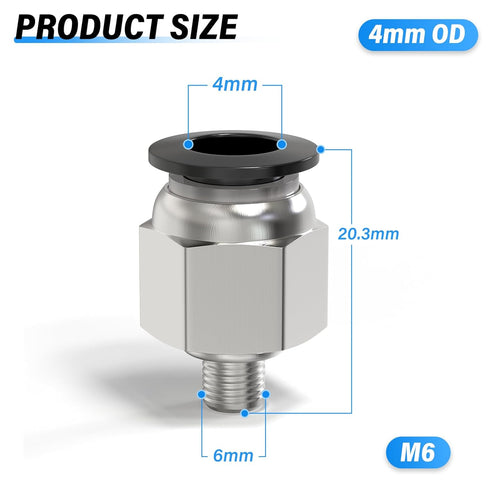 TAILONZ PNEUMATIC Male Straight 4mm Tube OD x M6 Thread Push to Connect Fittings PC4-M6 (Pack of 2)