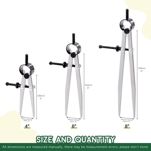 Keadic 3 Pcs 4'' 6'' 8'' Professional Metal Compass Set, Steel Adjustable Lockable Divider Wing Compass, Drafting Compass Tool for Leather Work, Woodworking, Metalworking, Geometry Drawing by Keadic