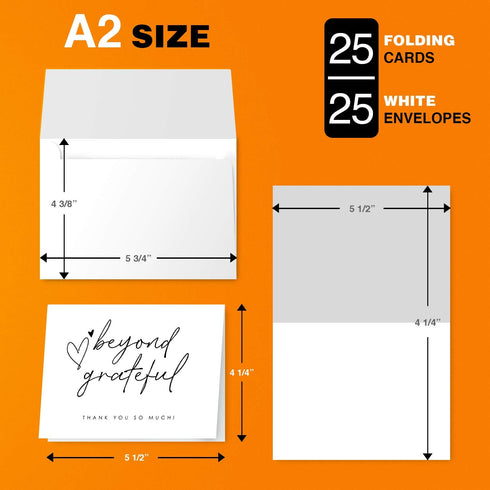 Beyond Grateful Thank You Cards and Envelopes, 25 Pack for Weddings, Holidays, Small Business, Graduation