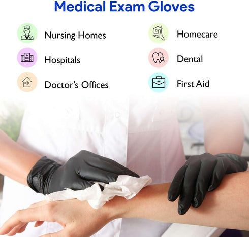 Black Nitrile Disposable Gloves | 200-Pack | Latex-Free for Medical, Surgical, Food Prep, Tattoo