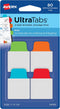 Avery Mini Ultra Tabs, 1" x 1.5", 80 Repositionable Tabs, Assorted Primary Colors, 2-Side Writable (74763)