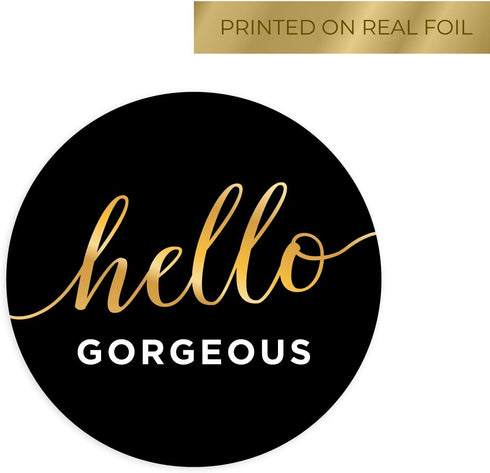 Hello Gorgeous Stickers, 250 Small Business Labels, 1.5" Elegant Gold Foil Envelope Seals, Made in The USA