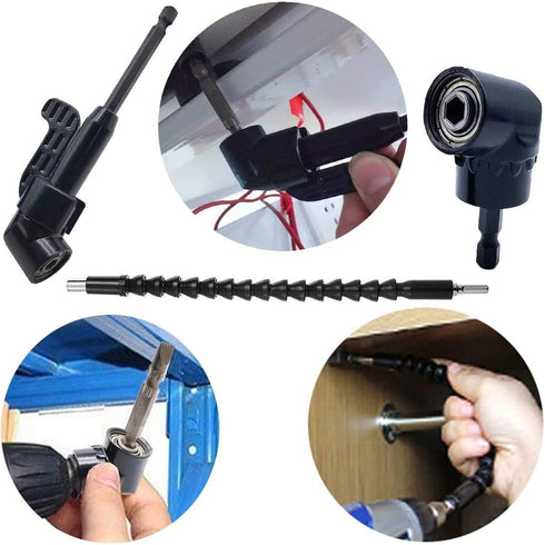 QISF 2Pcs Black 105 Degree 1/4 Inch Right Angle Drill Adapter, Hex Shank Screwdriver Extension Tool