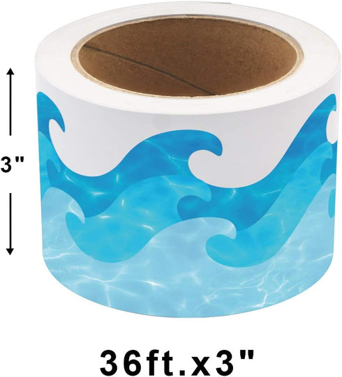 Ocean Waves Bulletin Board Border, Blue Turquoise Trim Paper for Classroom Decorations, 36 Feet