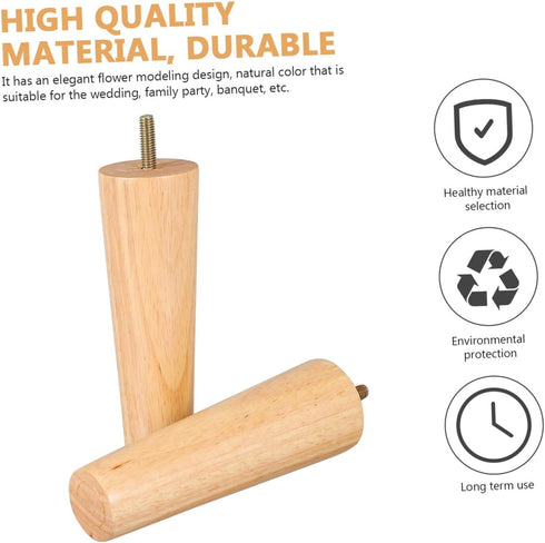 4pcs M8 5x15cm KALLORY Solid Wood Furniture Legs Sofa Replacement Legs Cabinet Feet with Threaded Rod for Coffee Table
