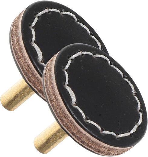 balacoo 2pcs Black Gold Single Hole Leather Drawer Pulls Cabinet Handles Round