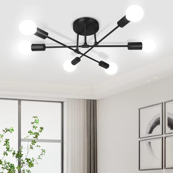 CANMEIJIA Modern Sputnik Chandelier Ceiling Light Fixture with 6 Lights Black Mid