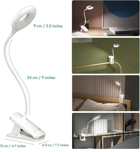 5 5 CUHIOY Clip on Reading Light for Bed Headboard, Rechargeable Battery Clamp on Bunk Bed Light, Colors Brightness