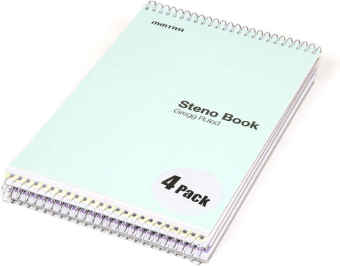 Mintra Office Steno Book - (Pastel Colors, 4 Pads/Pack, Gregg Ruled) - 6inx9in, 70 Sheets, Notebook for writing notes in school, university, college, work, office by Mintra Office