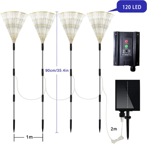 4 Pack Lights,120Led Outdoor Solar Garden Lights,Firework Lights Waterproof Decorative Pathway Firefly Lights Solar