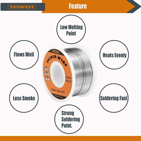 TOWOT Tin Lead Rosin Core Solder Wire for Electrical Soldering, 1.8% Solder Flux Sn60-Pb40, 0.6mm, 100g