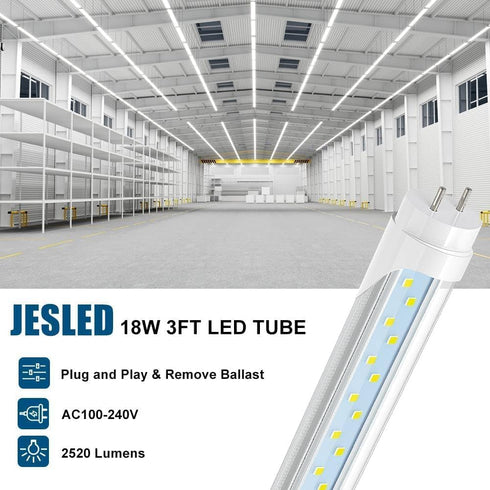 T8 3FT, 2520LM, 18W(45W 6000K, 36 Inch F25T8 Bulb 36 (4-Pack) JESLED LED Tube Light Equivalent), Ballast Bypass