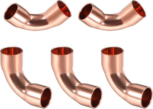 5/16 Inch Copper Pipe Fitting 90 Degree Elbow Adapter, 5 Pack for Water Pipe System, Copper Tone