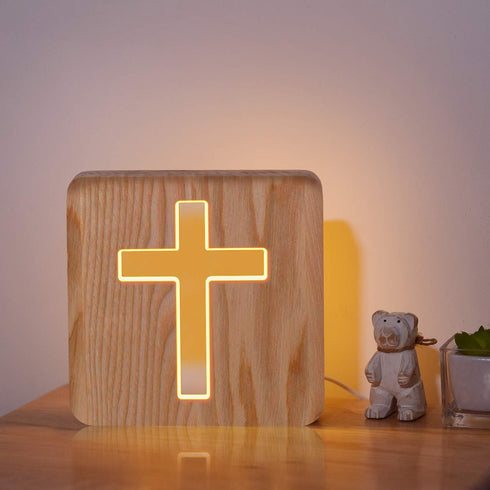 3D Lampeez Jesus Cross Wooden Lamp Novelty Night Light Illusion lamp for Kids, Kids Decoration Lamp USB Power Bedroom