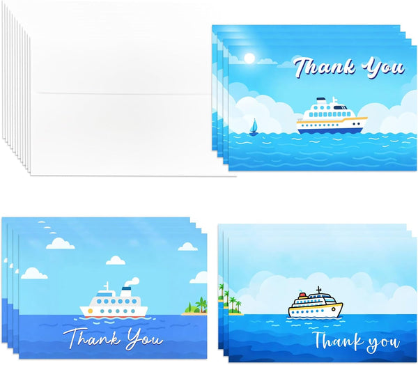 Artreeiger 12 Cruise Thank You Cards with Envelopes, 4x6 Inch Cruise Ship Blank