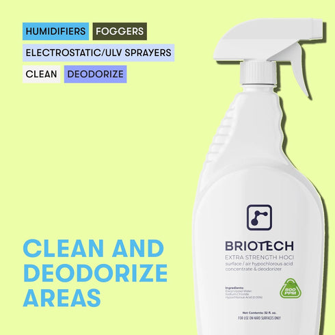 500 1 BRIOTECH Extra Strength HOCl Cleaner, PPM Hypochlorous Acid Concentrate, ULV Foggers & Humidifiers, Professional