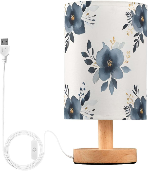 Bedside Table Lamp, Flower Leaves Hs Pattern Small LED DeskLight USB Nightstand