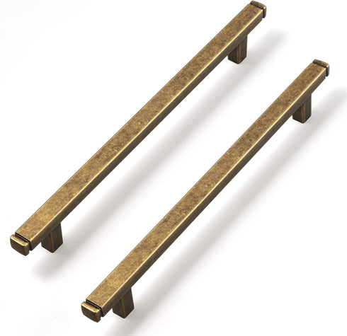 Goo-Ki Vintage Brass Drawer Handles, 2-Pack, 6-1/4 in (160mm) Hole Centers, Straight Bar Pull, Antique Bronze Solid