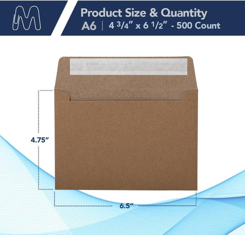 Marathon Office Supply A6 4.75 6.5 Inch 500 Pack MOS Kraft Envelopes x Brown Self-Seal Heavyweight Invitation Envelopes