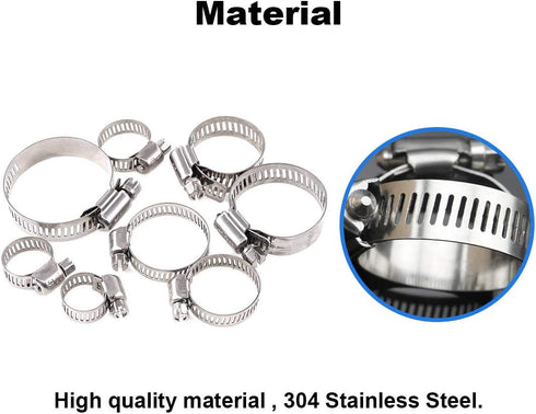 Glarks 100Pcs 8-44mm Range 304 Stainless Steel Worm Gear Hose Clamps Assortment Kit for Plumbing