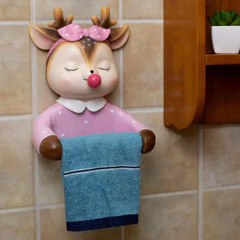 STOBAZA Cartoon Toilet Paper Holder Wall-Mounted Cute Deer Design Bathroom Tissue Rack Decorative Storage for Toilet