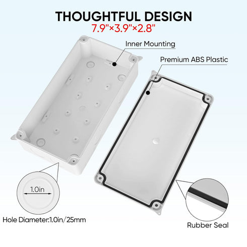TICONN Electrical Junction Box, IP65 Splash-proof ABS Plastic Project Box Electrical Enclosure, 7.9" 3.9" 2.8"