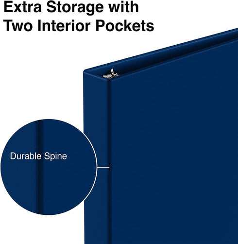 STAPLES 1Inch 3Ring 3Pack Economy NonView Binder, Navy Blue, Round Rings, Durable Lightweight Design for School