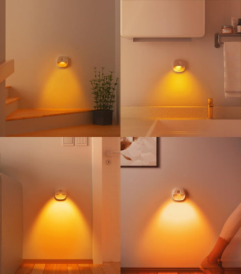 Dimmable 3 Pack Lyridz Rechargeable Battery Night Light with Motion Sensor, Amber Nightlights for Bathroom, Bedroom