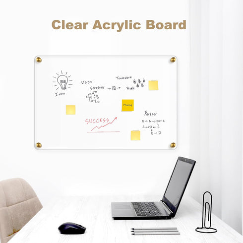 Large Clear Acrylic Dry Erase Board, 24" X 16" Non-Magnetic Frameless White Board for Wall, Includes 2 Markers