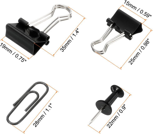 MECCANIXITY Paper Clips Binder Clips Set, 100 Pcs Office Clips with Binder Clips, Paper Clips, Push Pins Suitable for Desktop Office, Black by MECCANIXITY