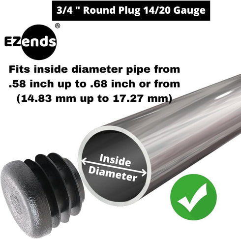 Premium Grade 3/4 Inch Round Plastic Plug / 20 Pack / Black End Caps / Durable Chair Glide Inserts for Legs