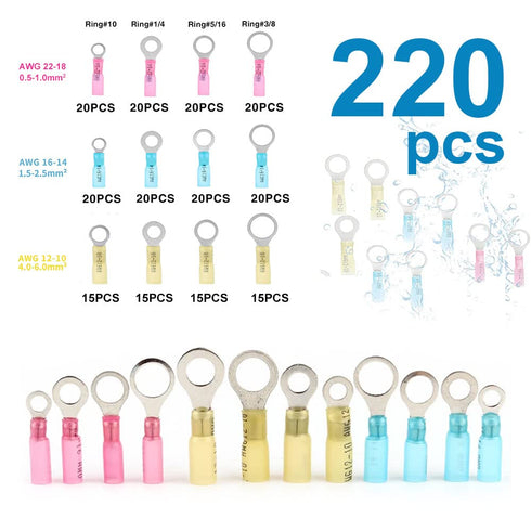 220PCS Heat Shrink Wire Connectors Kit, Waterproof Insulated Electrical Terminals for Automotive