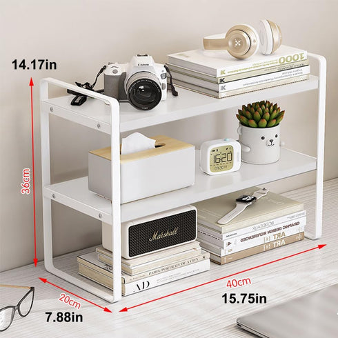 Hbluefat Desktop Organizer Shelf, 2-Tier Multipurpose Wood Storage Rack for Small Computer Desk and Aesthetic